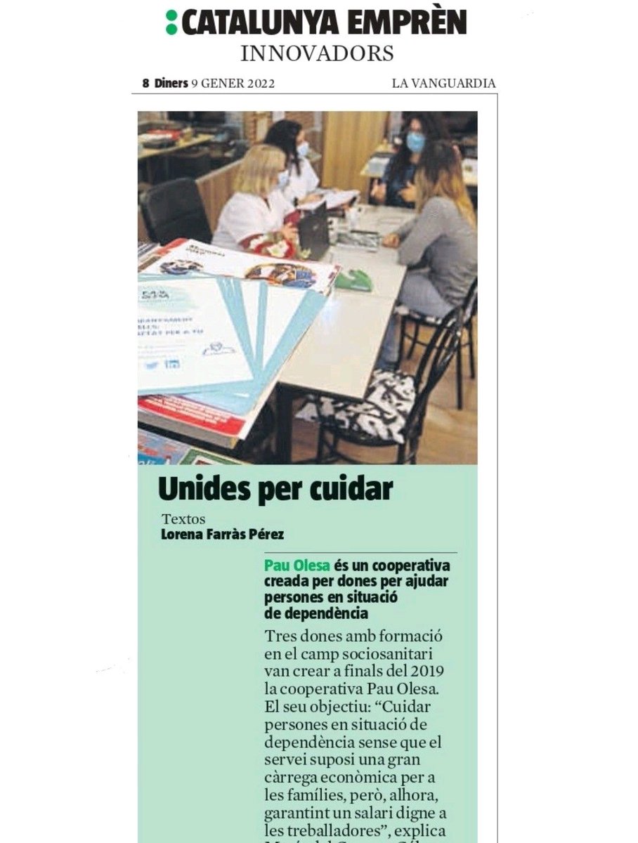 pauolesa's tweet photo. ✍| Article "Unides per cuidar" de la @lavanguardia , sobre @pauolesa en col·laboració amb @cmineraolesana .
Article realitzat per Lorena Farràs @Lfarras el Diumenge 9 de Gener del 2022. 

Gràcies a totes les sòcies i socis de @pauolesa que fan possible el projecte cooperatiu. https://t.co/48n9dXUVbi