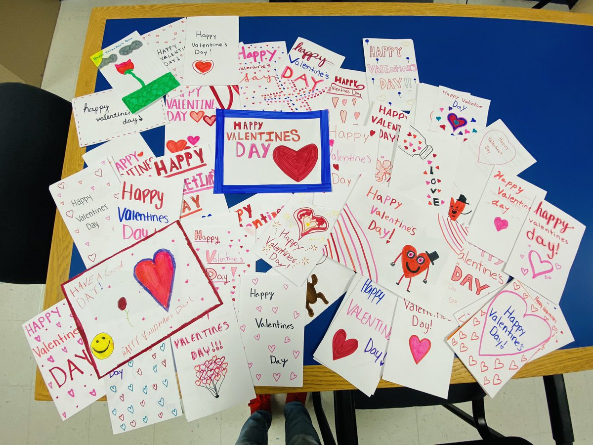 Ms.Hoffer’s students made Valentines Day cards to give to senior citizens at nursing homes in Milford ❤️💜❤️💜 #LionPride