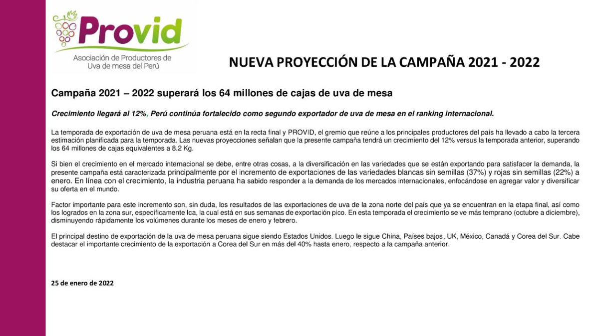 AGAP_PERU's tweet image. #Provid: Campaña 2021 - 2022 superará los 64 millones de cajas de uva de mesa 🍇