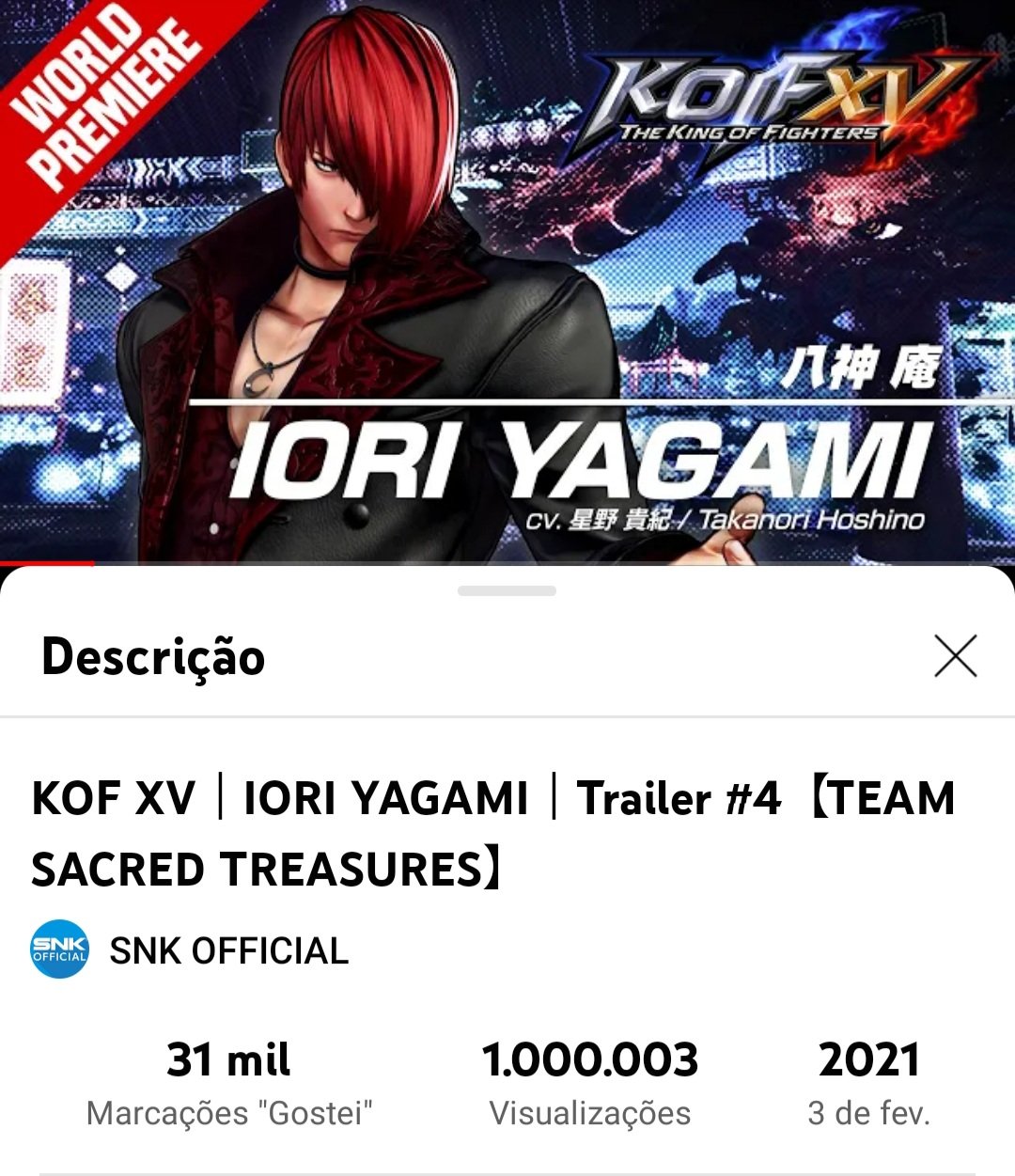 KOF XV｜IORI YAGAMI｜Trailer #4【TEAM SACRED TREASURES】 