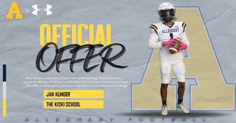 JanKlingerOL's tweet photo. After a great call with @CoachMetkler I’m excited to announce that I received an offer from Allegheny college! @GridironImports @bo___ @KiskiAthletics https://t.co/VcFkXfsVaW