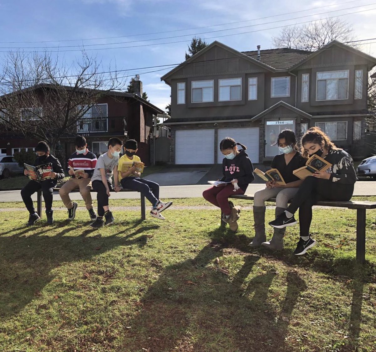 Today was beautiful and a great day to get outside and read #readingisfun #ecoleinman #burnabyschools