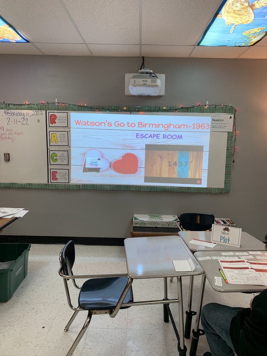 RebersRoom's tweet photo. Talk about engagement and critical thinking. Escape room to review our novel! @NowlinMiddle @ISDSchools https://t.co/7vMtWZ8ZPk