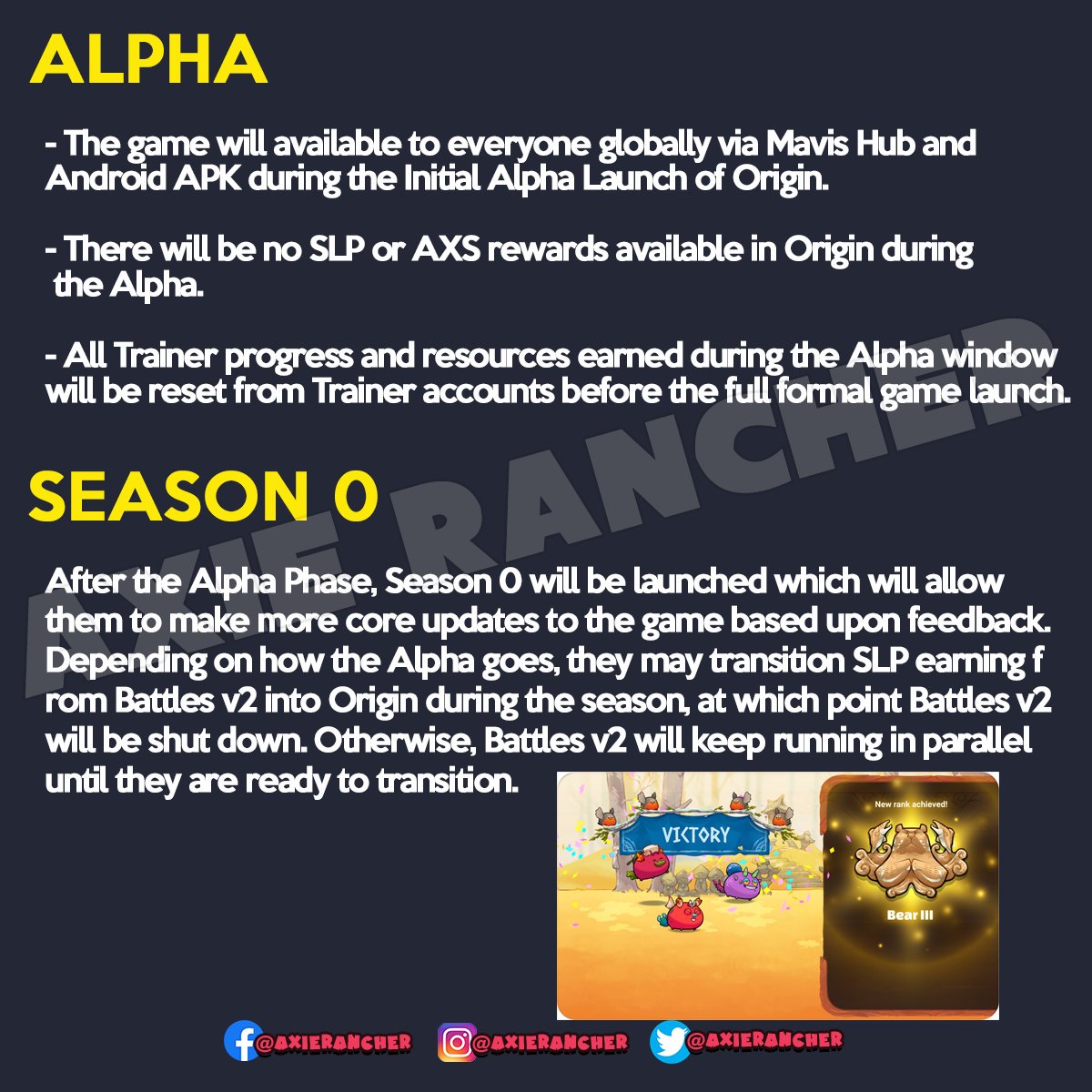 axierancher's tweet photo. Axie Infinity: Origin (Battles V3) is fast approaching!  It will have brand new interfaces, game mechanics, art, special effects, storylines, and an expansive onboarding experience.

@AxieInfinity #AxieInfinity #AxieInfinityUpdate
#AxieRancher https://t.co/HhpmznfuYZ