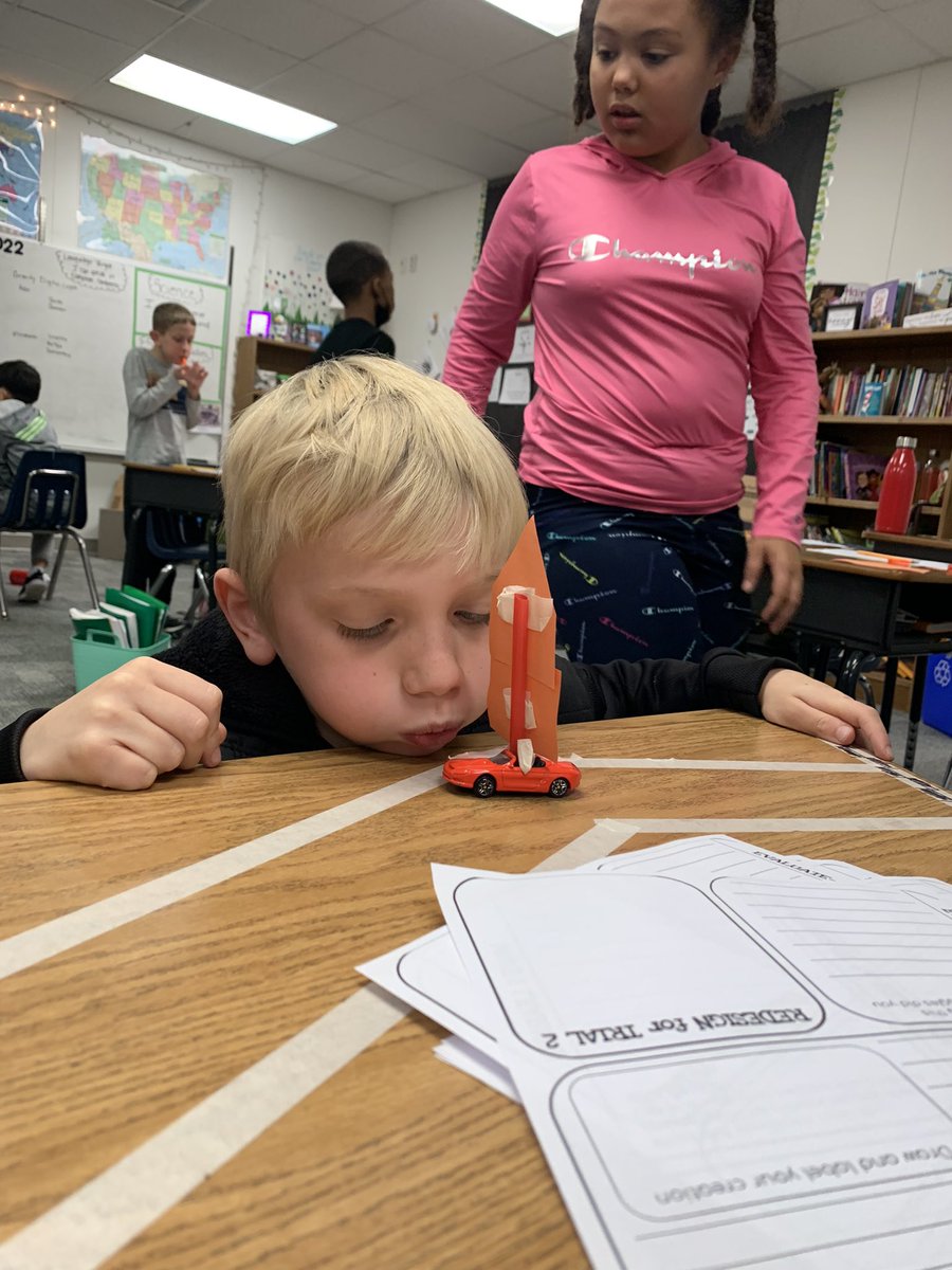 MrsO_3rdgrade's tweet photo. 3rd graders at @CFBRainwater used their knowledge of force and motion to get their cars to the finish line 🏁 @CFBISD @christy_clain https://t.co/hBR8nB41ff