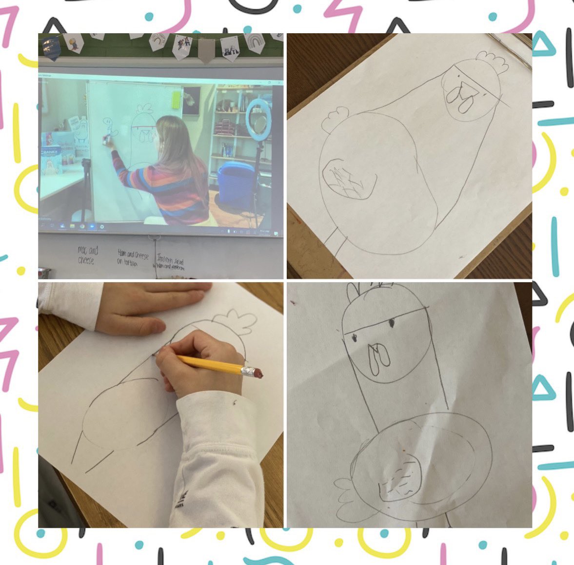 mrs_walter1's tweet photo. We loved listening to & drawing with @KathBatt when she virtually visited our small school today! โค๏ธ Thank you @Mrs_McHugh & @LBookends for another awesome author visit! #crankychicken ๐#authorator https://t.co/BcCPX1awvJ