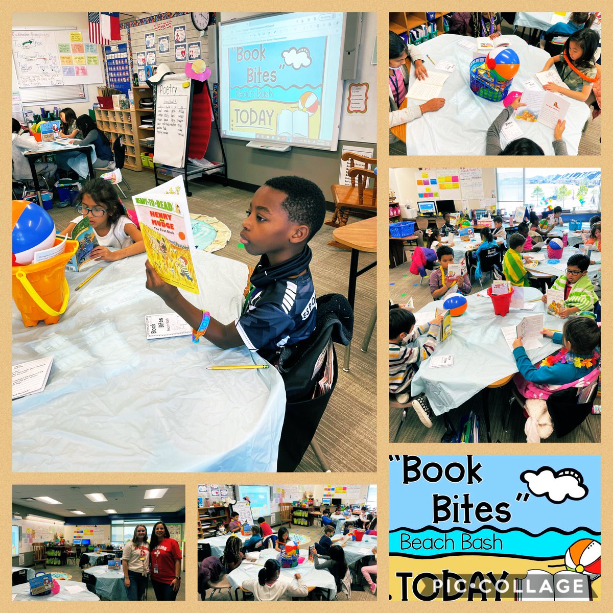 AmandaCox7's tweet photo. Book Bites Beach Bash 🏖 Students got to dive into series books and share a book bite with their group in preparation for Book Clubs starting next week! @campbellcubs @ACEcubs @Ms_Sanders22 https://t.co/wmEuKpr3ac