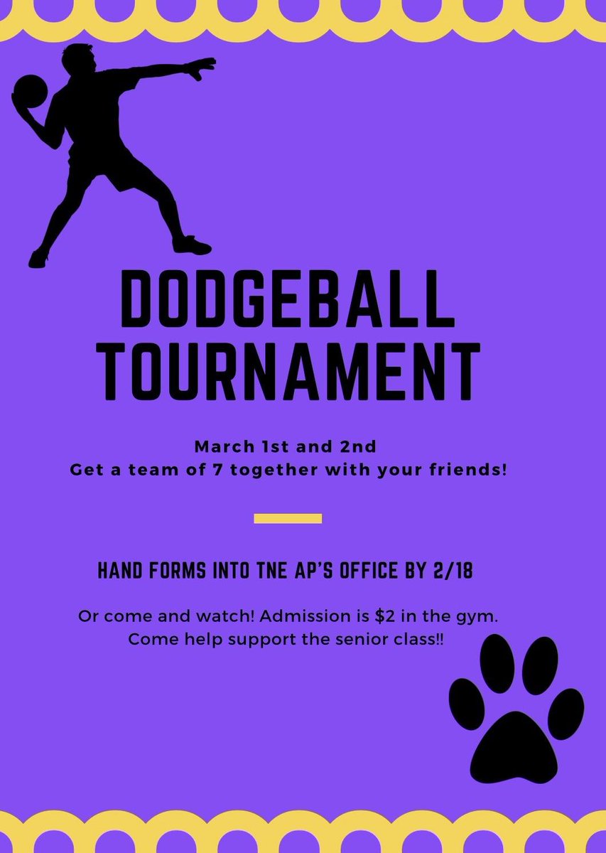 Bspa students of all grades get your dodgeball team together! Forms are due to the APs office by the 18th.