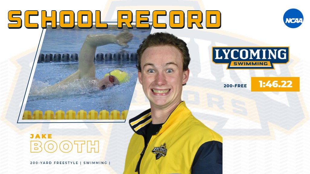 Jake Booth is 2-for-2 for <a href="/swimlyco/">Lycoming Swimming</a>, as he set the school record in the 200-yard freestyle in the prelims today at #MACchamps, as he broke his own record of 1:47.30 set in 2019. #d3swim