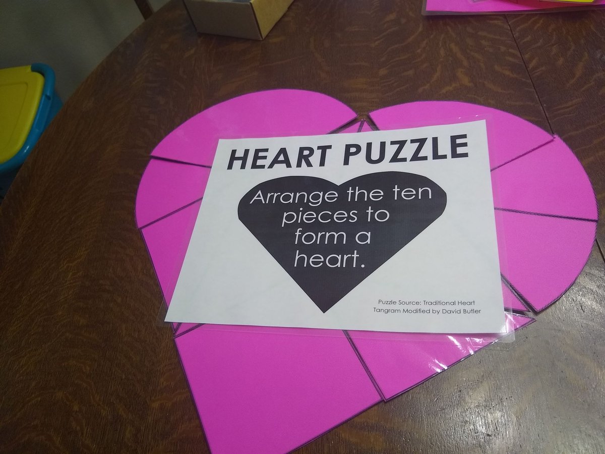 This week's puzzle of the week was <a href="/DavidKButlerUoA/">David Butler</a>'s heart tangram puzzle since Valentine's Day is on Monday. 

My students LOVED it! 

mathequalslove.net/heart-tangram-… 

#mtbos #iteachmath #puzzlingclassroom
