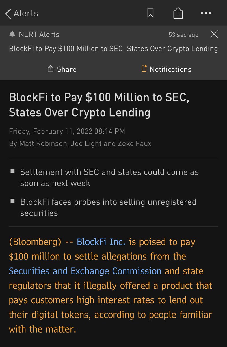 Ouch. BlockFi to pay $100 million in fines to SEC.