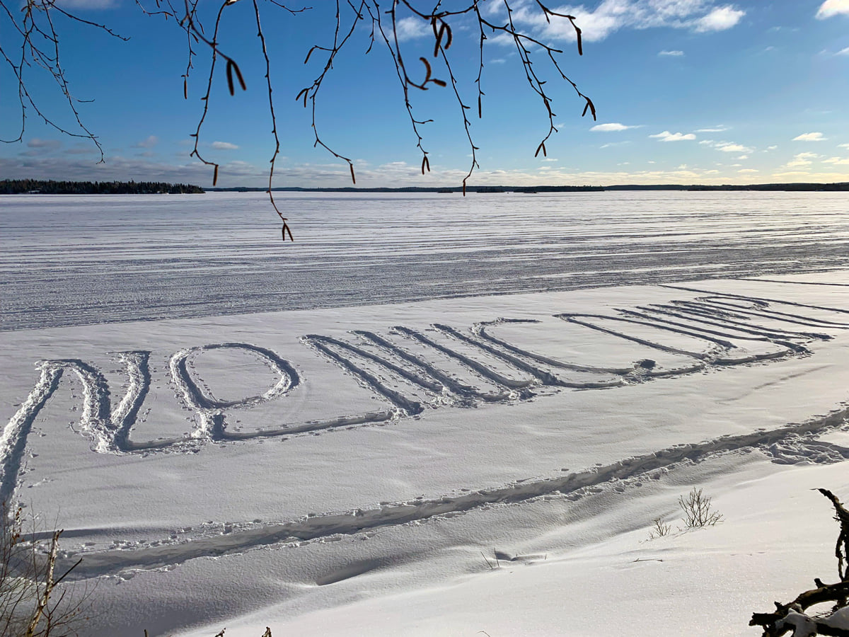 NuclearFreeNW's tweet photo. In response to the NWMO's search for an "informed and willing" host community for all of Canada's nuclear fuel waste, "NO NUC DUMP" has appeared on Lake Wabigoon, near Dryden, and about 50 km from the test borehole drilling site. #NoDGR https://t.co/eI5oNhMPtE