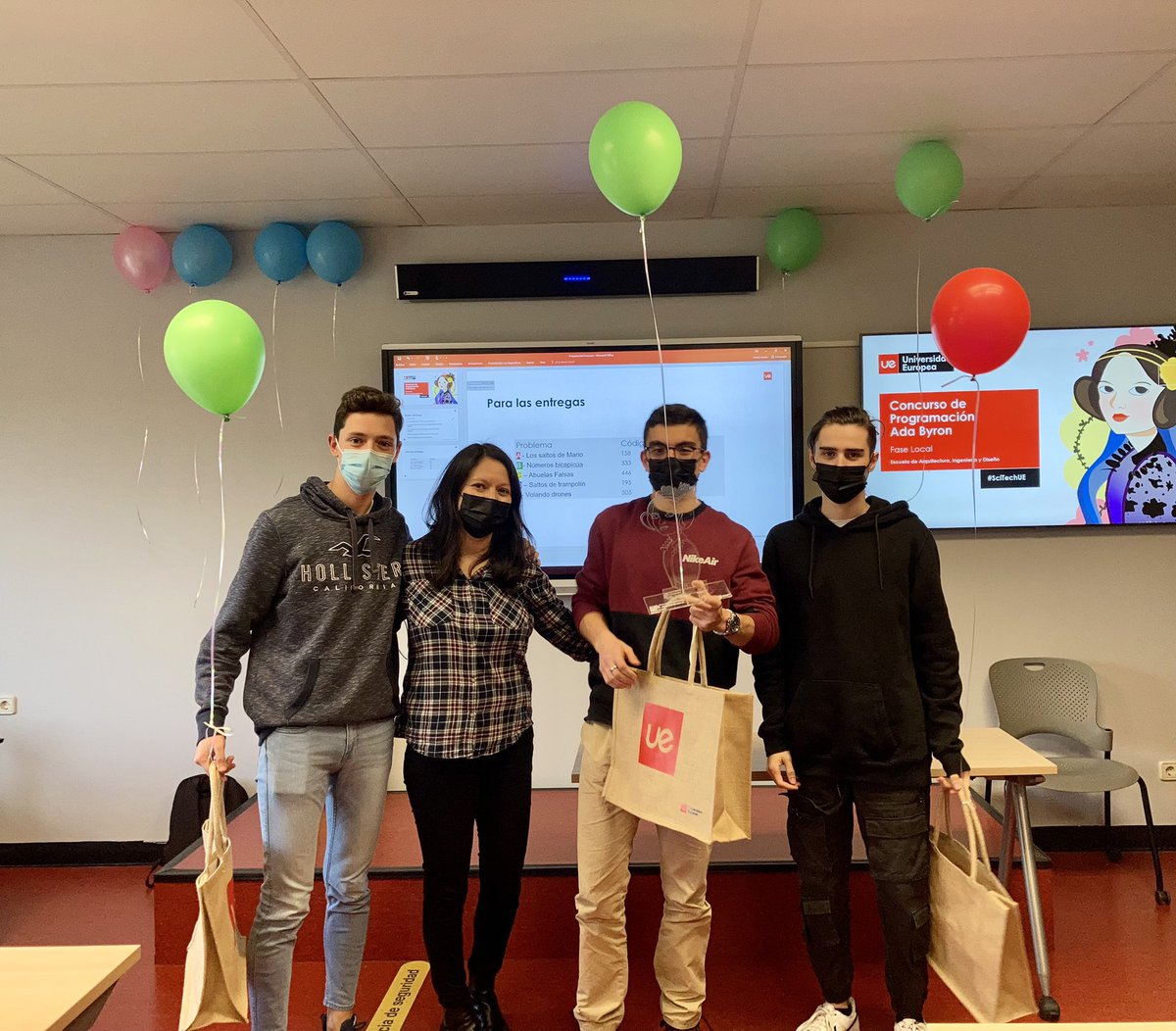 anacorralesp's tweet photo. Fin de la fiesta de la programación en honor a Ada Byron, la primera programadora de la historia.  ¡Ha sido un día genial! Felicidades a los ganadores y gracias a todo el estudiantado que ha participado. #faselocal @UEuropea @_AdaByron_ #SciTechUE #11DeFeb #orgulloUEM https://t.co/zbN7j8tBlB
