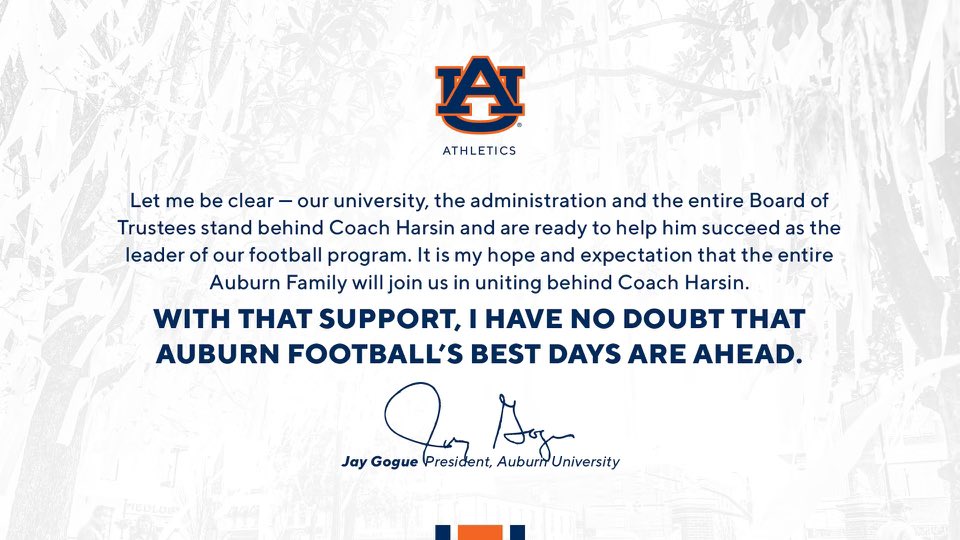 AuburnTigers's tweet photo. Update from @AuburnU President Jay Gogue: https://t.co/3euAksg5zc