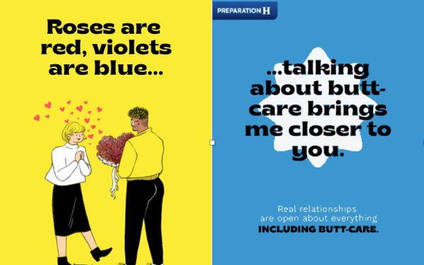 MediaPost's tweet photo. .@PrepH Preparation H Lets Butts Do The Talking In V-Day E-Cards #REALRelationshipGoals #CPG #healthcare https://t.co/D01u2tSlzu https://t.co/210SPLrhNi