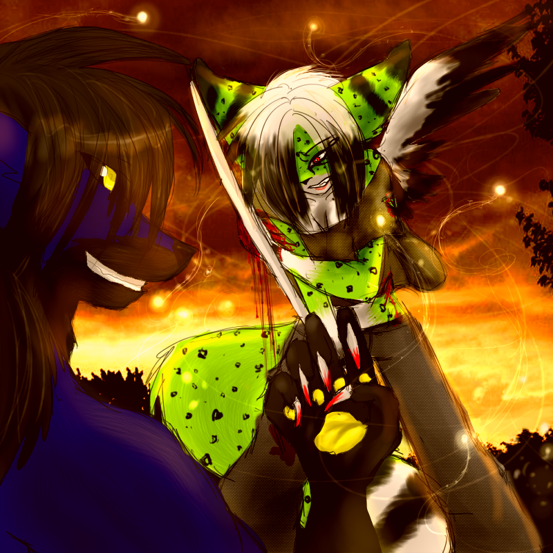 LexiSoftPaws's tweet photo. Circa 2009. Battle at sunset with Desmond vs. Shukit, mixed media, digital + photo.

#furryartwork #furry #ArtistOnTwitter https://t.co/7eTZWiswYo