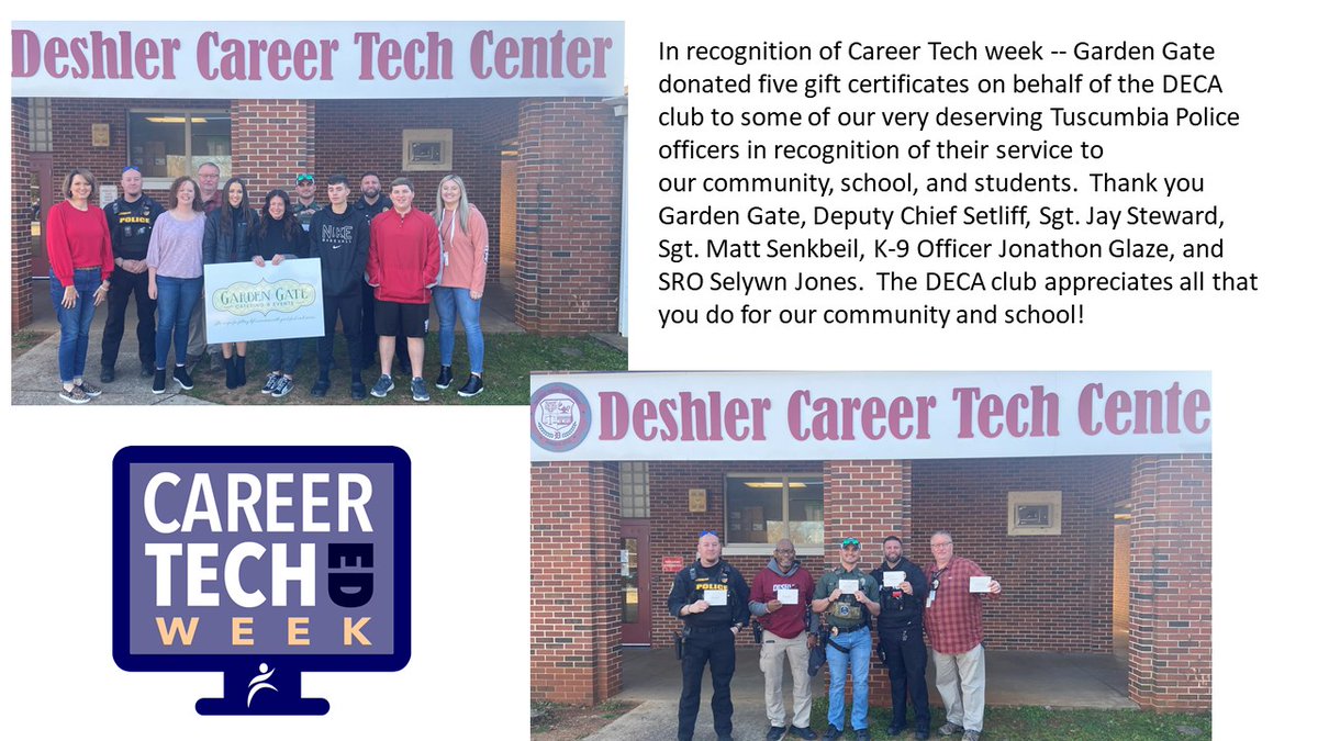 DECA celebrates Career Tech Week! Thank you Garden Gate Cafe and Tuscumbia PD.