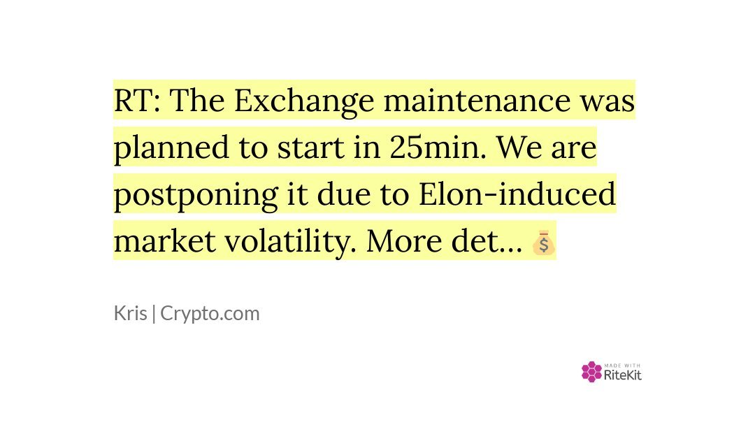RT @Kris_HK: #TheExchange maintenance was planned to start in 25min. We are postponing it due to Elon-induced #MarketVolatility. More det… 💰 prodosk, #prodosk