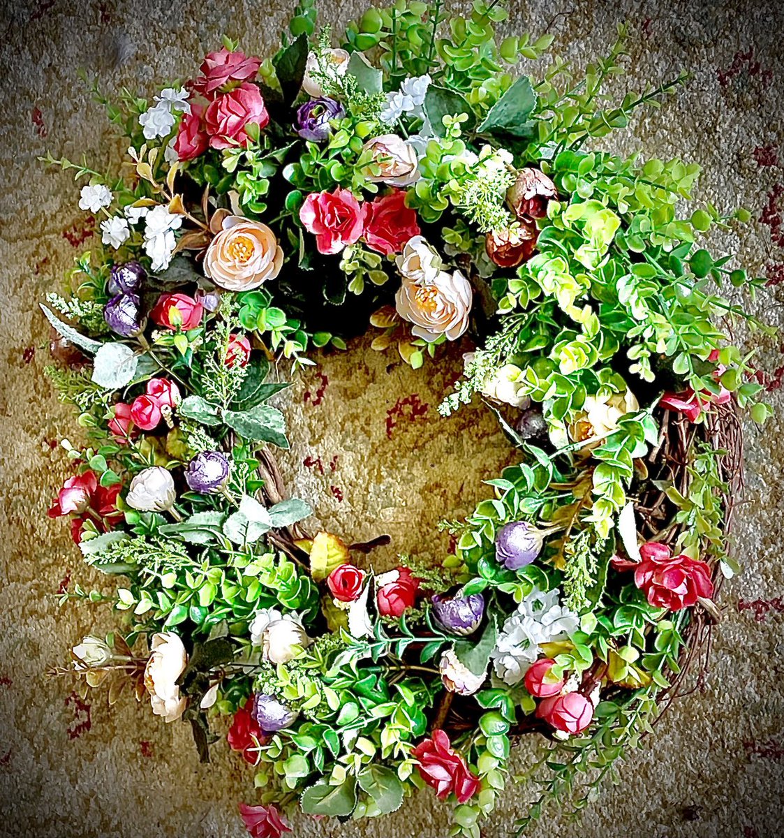 Excited to share this item from my #etsy shop: Brightly-colored Medium 20-Inch Wreath Featuring Tiny Wild  Rosebuds Amid Bright Green Boxwood Sprigs etsy.me/3gHDud6