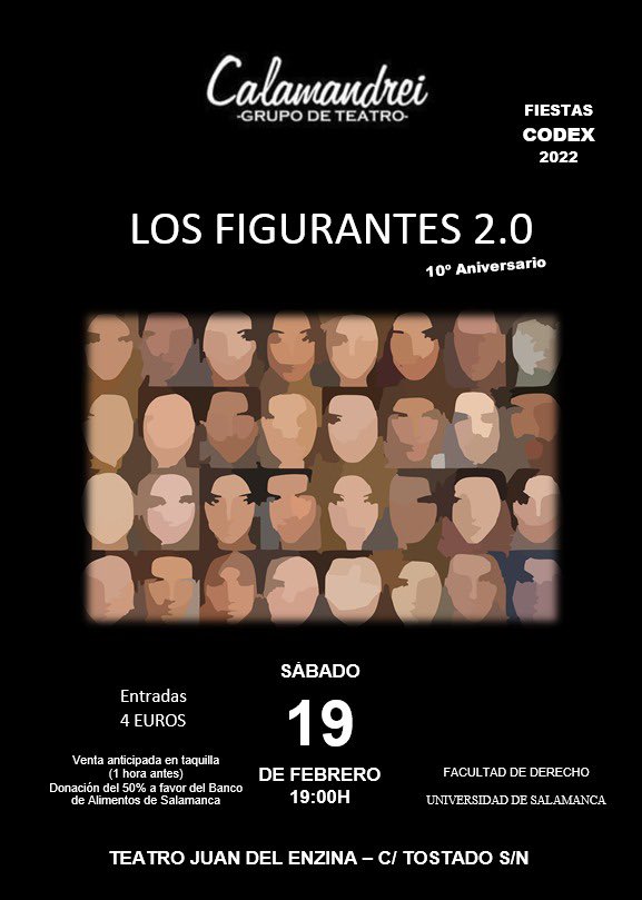 febuma's tweet photo. 🎭El próximo 19 de febrero, dentro de las fiestas @codexderecho de @FacDerechoUsal, @tcalamandrei representa Los Figurantes en @juandelenzinat para celebrar los más de diez años del grupo y que contará con cameos de actores de todas las ediciones @usal 🎭 #director https://t.co/jck2reK26o
