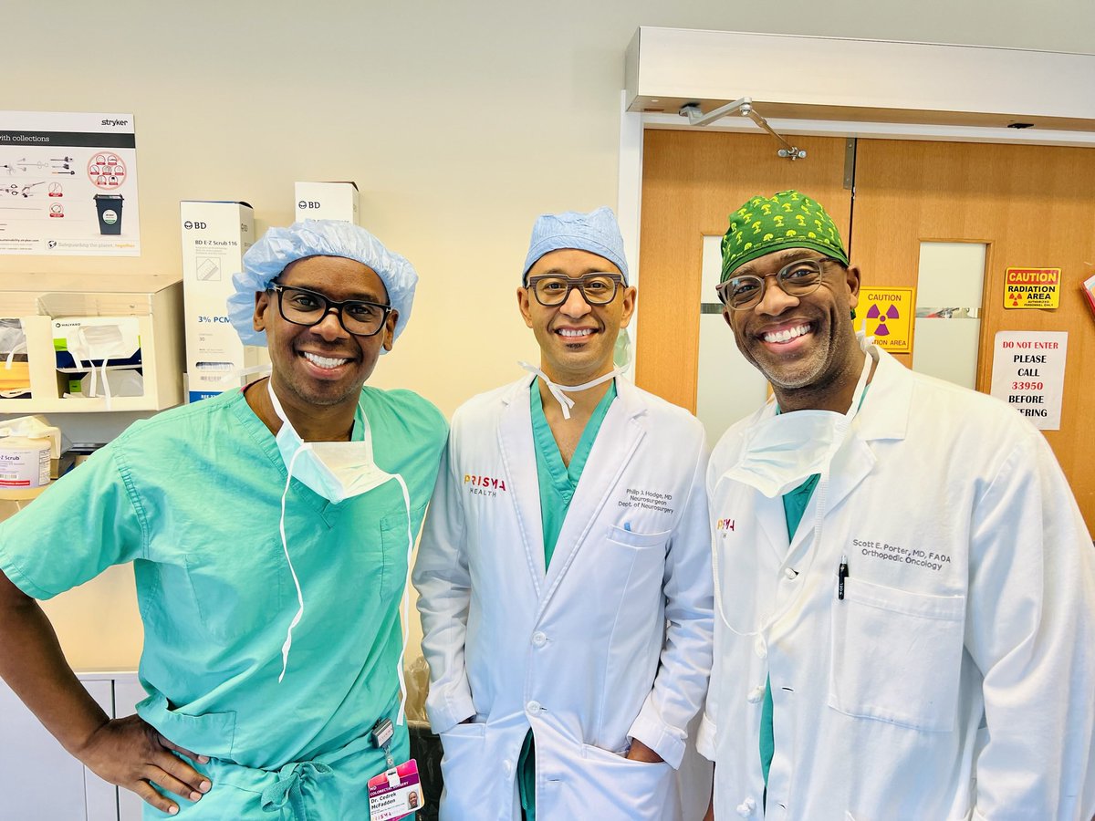 It’s a good day when a colorectal surgeon, a neurosurgeon, and an orthopedic surgeon are all operating on a Friday afternoon.

#CancerDocs
#BlackMenInMedicine