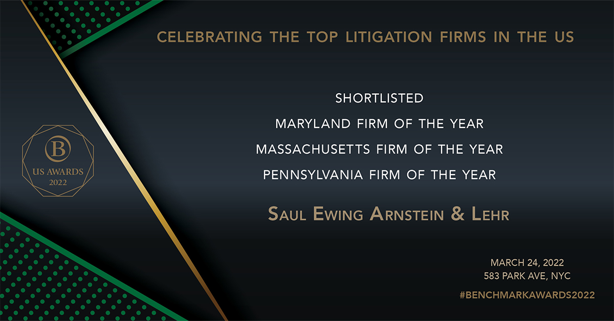 SaulEwing's tweet photo. We are proud to announce that the Firm has been shortlisted by @BenchLitigation for 2022 “Firm of the Year” recognition in Pennsylvania, Maryland and Massachusetts! Learn more in our press release: https://t.co/wVumGuHiTB 

#BenchmarkLitigation #LawFirm #LeaderInLaw https://t.co/eBATxSsg76