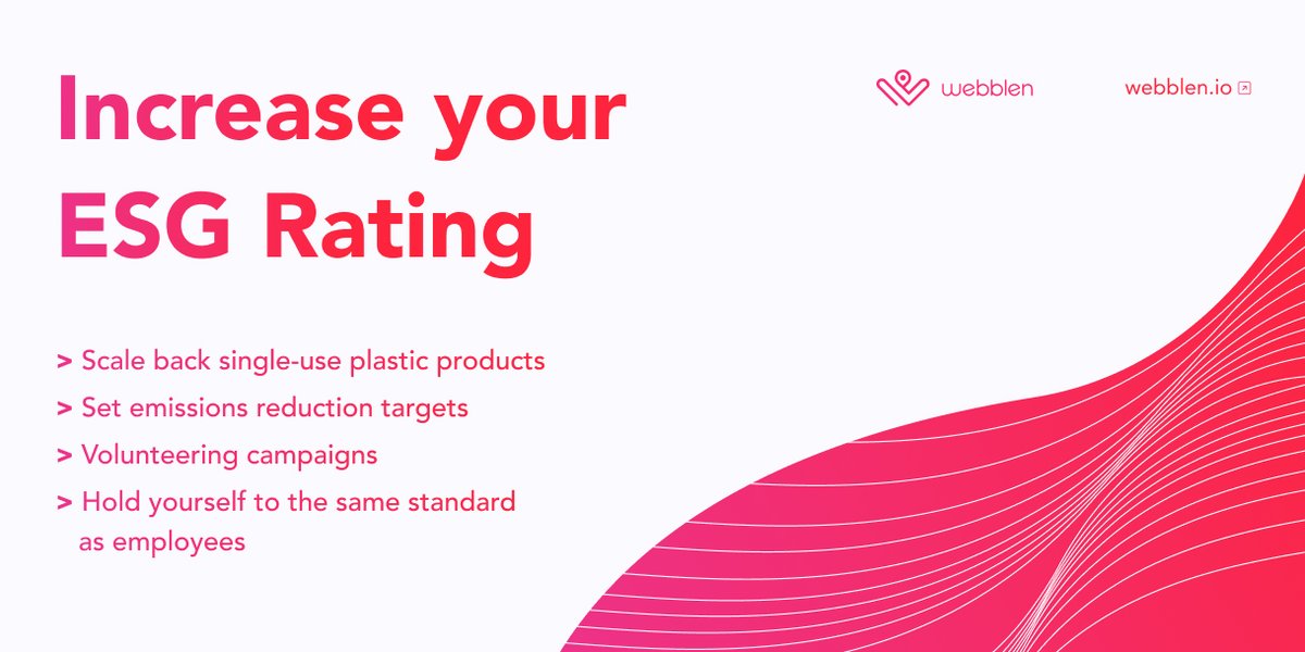 WebblenFargo's tweet photo. Here are 5 #ESG strategies to increase your ratings:

• Scale back single-use plastic products
• Set emissions reduction targets
• #Volunteering campaigns
• Hold yourself to the same standard as employees

Create #positive outcomes for #free at a #local level with Webblen. https://t.co/GAlDn2QEKO