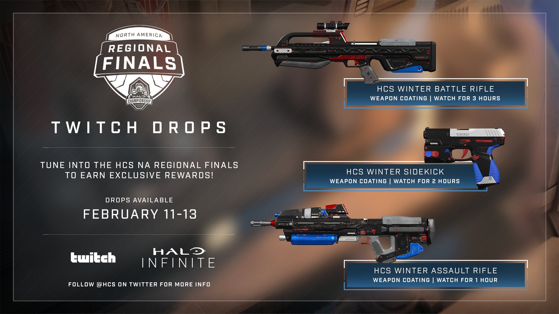 Halo on Twitter: "Lock in those drops, Spartans! All weekend long during  #HCSAnaheim2022 we've got a fresh set of Twitch Drops for you to add to  your armory. Get a rundown of