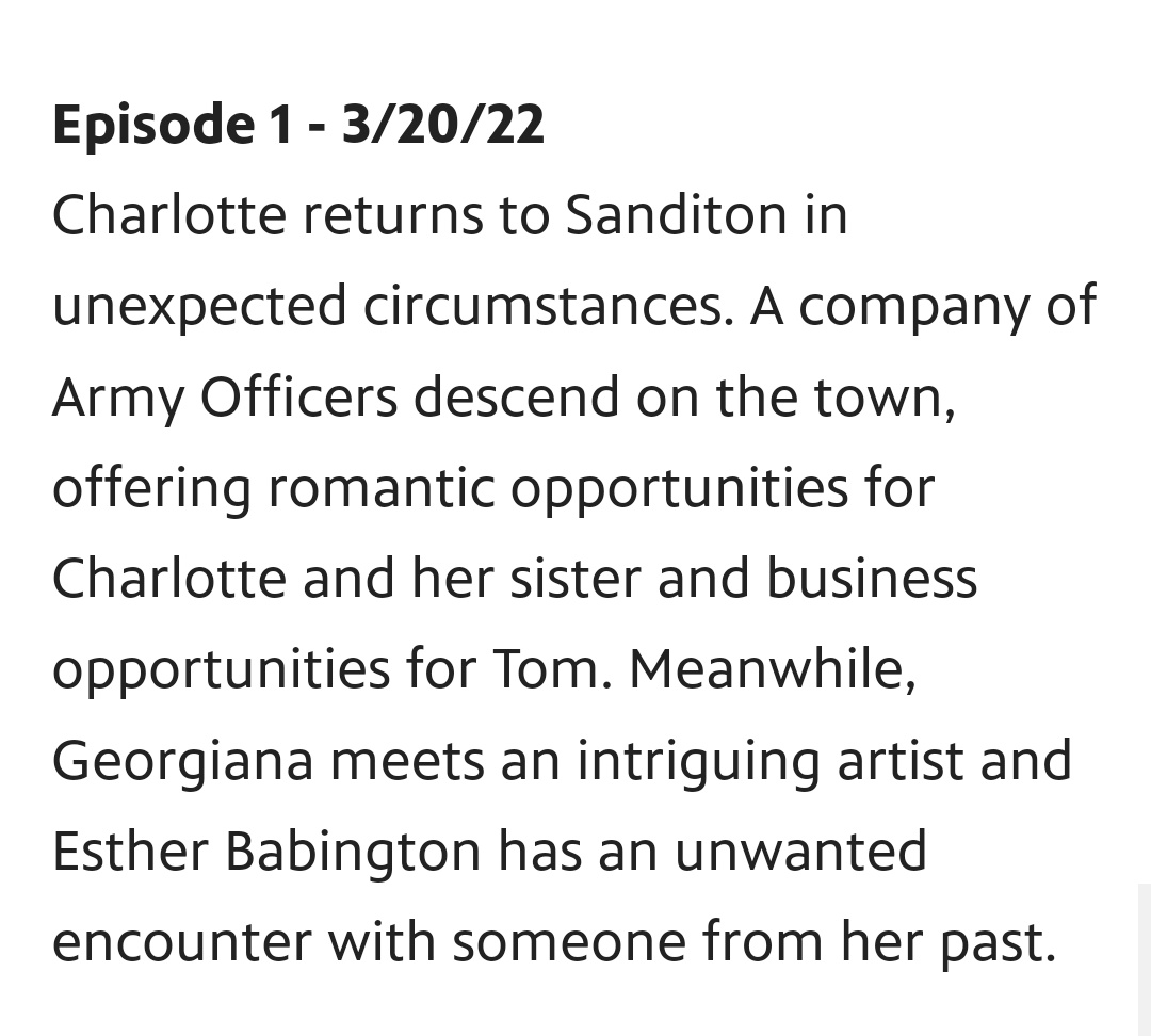 MAJOR #SandiSpoiler ALERT!!!

A Thread of Season 2 Episode Descriptions ⬇️

Please don't read if you'd rather be surprised...but WOW, it looks like we're in for a wild ride with some fierce male rivalry.

#Sanditon #SanditonS2and3 

E1