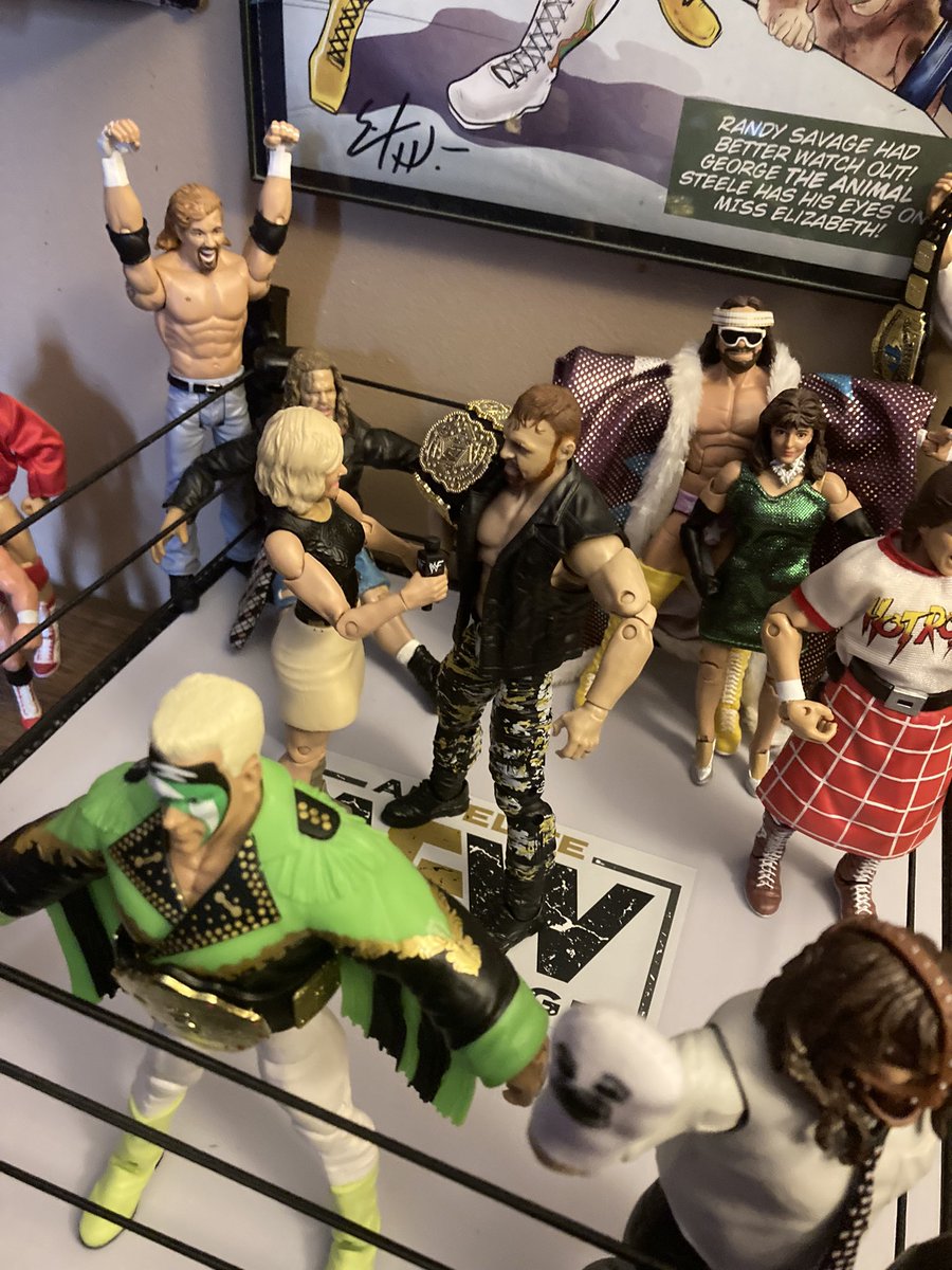 thejustdestiny's tweet photo. @ReneePaquette This is totally a pic of my ring with my wrestlers and Renee interviewing Mox. It’s not my bleed pro wrestling boyfriend’s at all. Cuz that would be weird. Haha https://t.co/LBX6qP065j