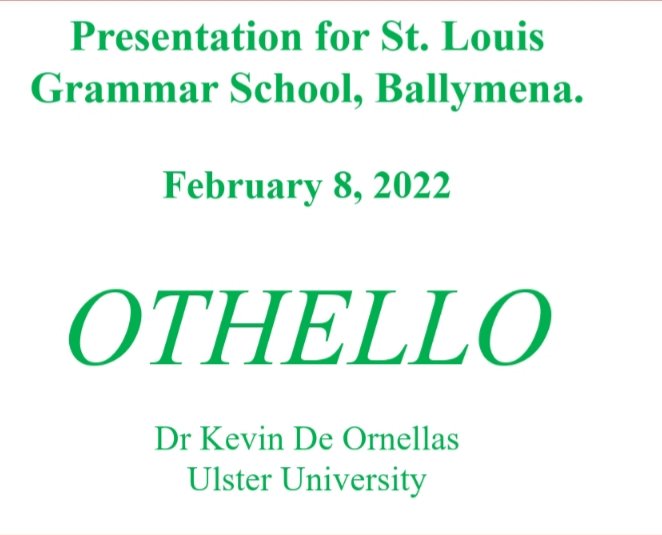 EngDeptSLG's tweet photo. We were delighted to welcome Dr Kevin De Ornellas @UlsterUni to #SLG this week. He delivered a wonderful and incredibly insightful presentation on 'Othello' to our A Level students. 🤩📝 https://t.co/FuRynx7nDO