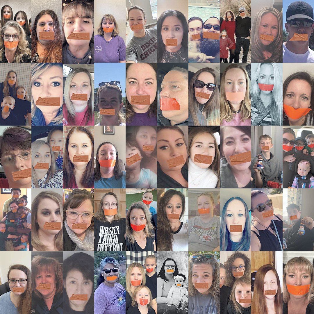 MorePerfectUS's tweet photo. Family members of BNSF railroad workers are staging a silent action to demonstrate against the gag order that's keeping 17,000 workers from speaking to press or striking. https://t.co/89Qs5WUBuN
