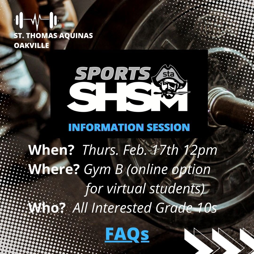 What is the Sports SHSM program <a href="/STAOakville/">STA Oakville</a>?  We are inviting Gr. 10 students to join our information session this Thursday, Feb. 17th <a href="/12pm/">nour zohbi</a> in Gym B … all are welcome to attend!  
▪️Approx. 15-20min 
▪️Gym B bleachers
▪️Online option for virtual students - see teams link below