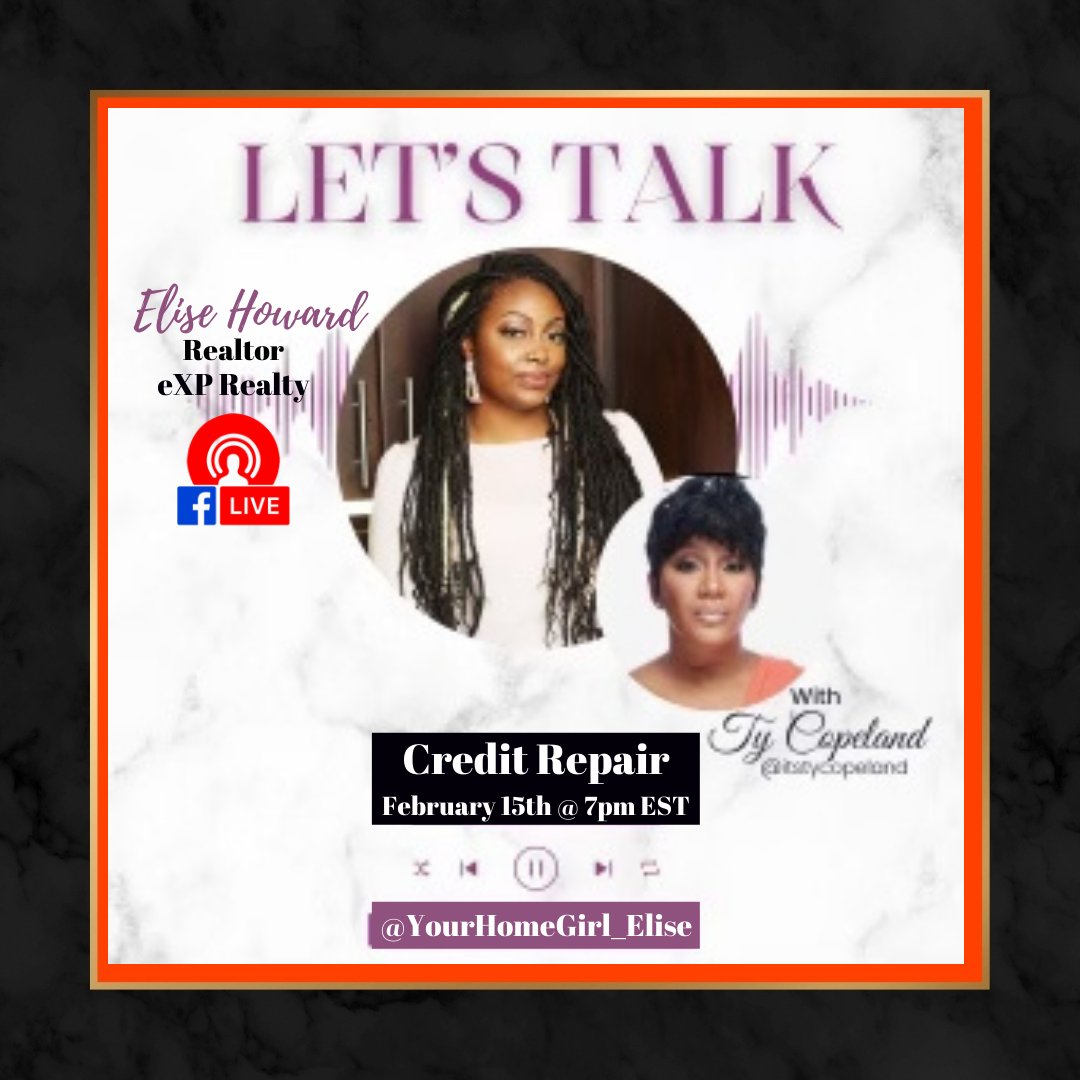 I'm so exited to be invited to talk about Credit on @yourhomegirl_elise Facebook LIVE on this coming Tuesday @ 7:00pm EST. Please be prepared with pen and paper in hand because I will be dropping major facts and not hacks. ⁠
⁠
Text CREDIT to 404-806-6500