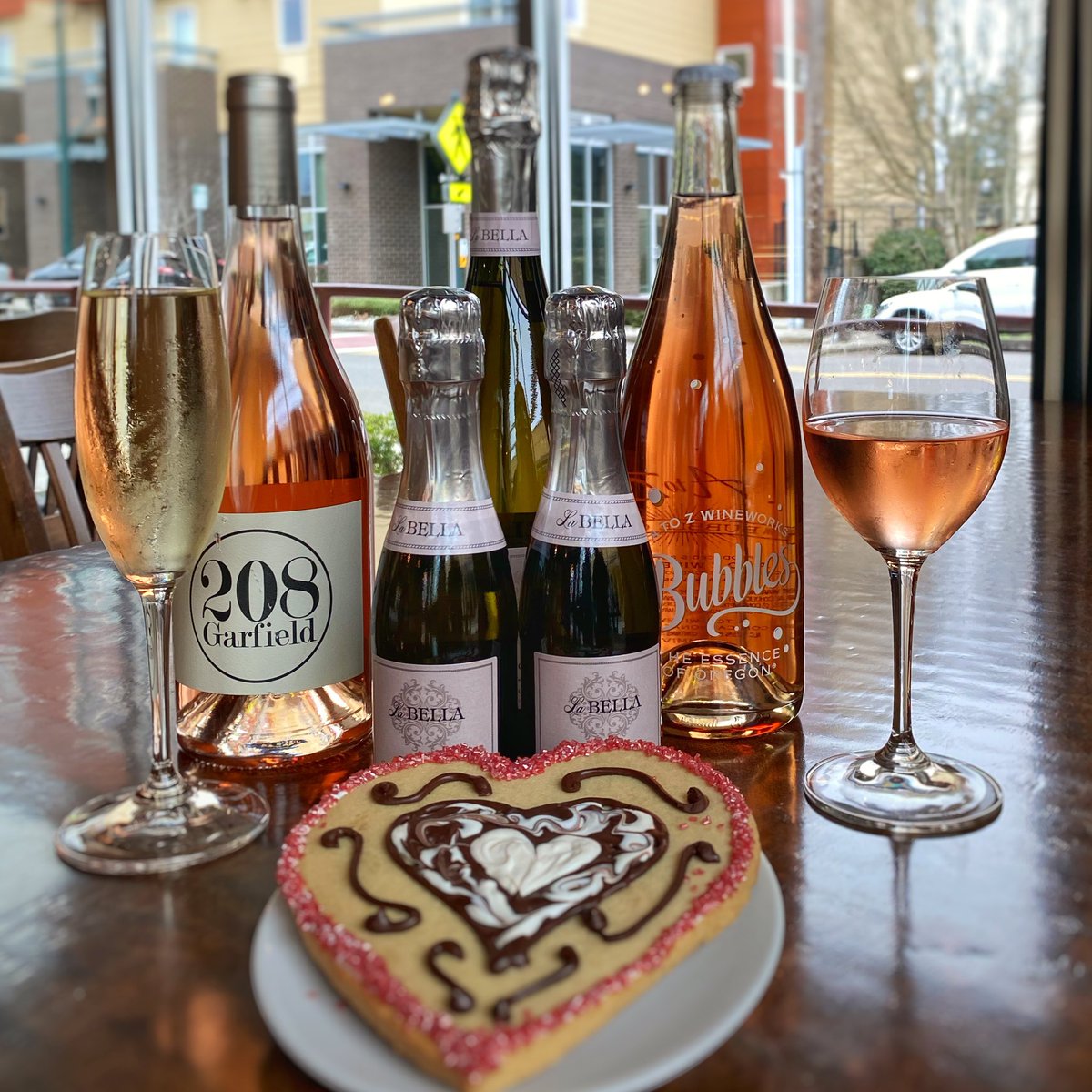 208Garfield's tweet photo. Celebrate love this weekend 💕 💗 

We have Champagne in a big bottle or grab 2 splits for a great price! 

Rosé is buy one bottle, get the second 50% off!

Bundle your wine with our house made shareable giant Valentine sugar cookie. 

 💗 Love is in the air! 💗 https://t.co/CvXMDbGKHh