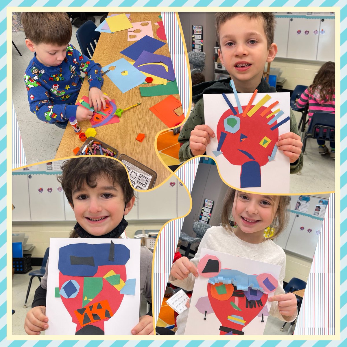 HGarrettTritt's tweet photo. STEAM &amp; Picasso! While exploring the Zones of regulation-red zone we learned to express ourselves with music, movement, and original art! Inspired by Picasso cubism portraits. ⁦@TrittSTEAM⁩ https://t.co/fLwl4OVSD3