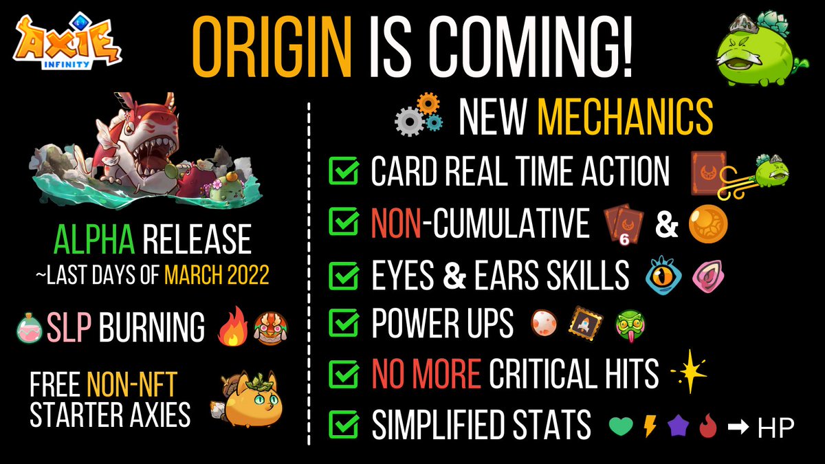 Origin is coming! And it's on fire!❤️🔥
-Beautiful character and background art
-Amazing special effects
-Designed for friends and family

Thank you for the amazing and beautiful job <a href="/AxieInfinity/">Axie Infinity</a> and <a href="/SkyMavisHQ/">Sky Mavis</a> !!😍

Full article, please read it 👇
axie.substack.com/p/origin