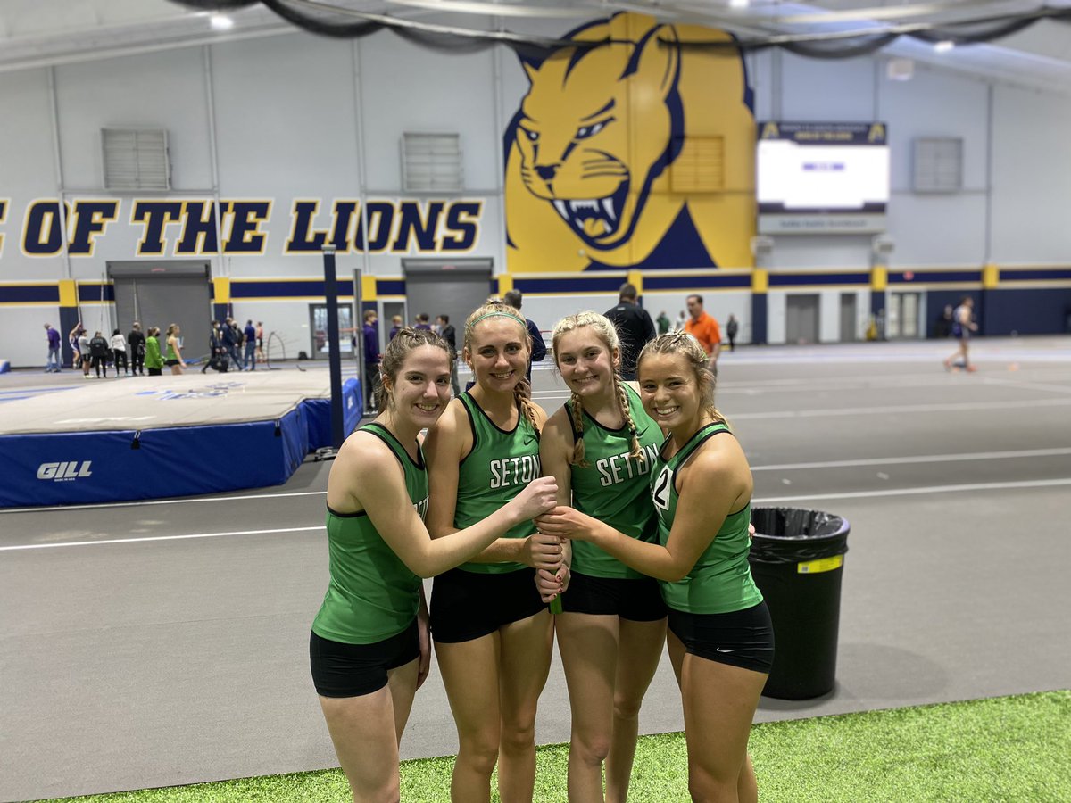 SetonTrackCC's tweet photo. 🚨School Record Alert!🚨
Avery Emerson, Melis Johnson, Rachel Jarvis, and Maggie Bailey team up for a new indoor school record in the 4x800m relay with a time of 10:43.33! #SetonTF https://t.co/iFxqRxHWny