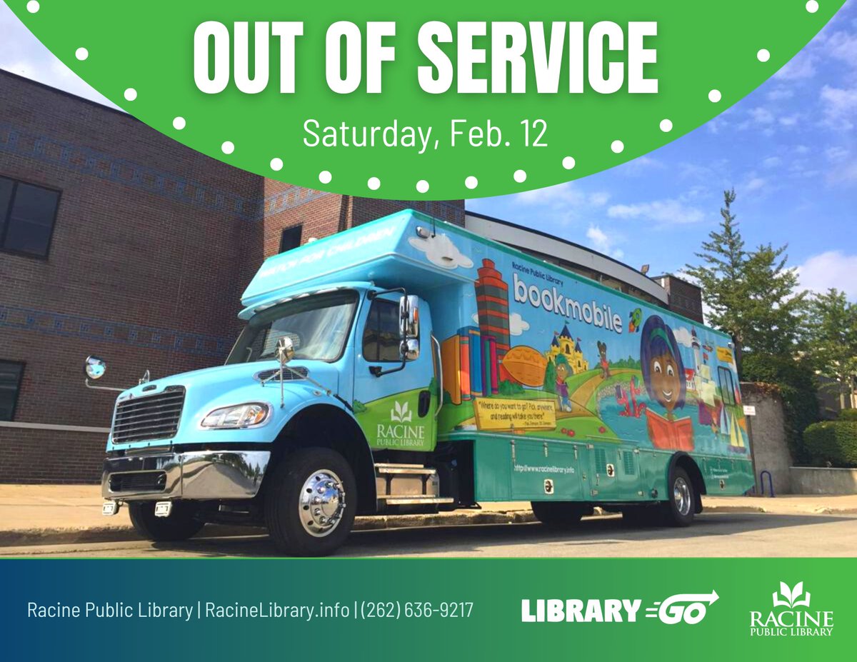 Bookmobile out of service tomorrow - will be back to its regular stops on Monday!