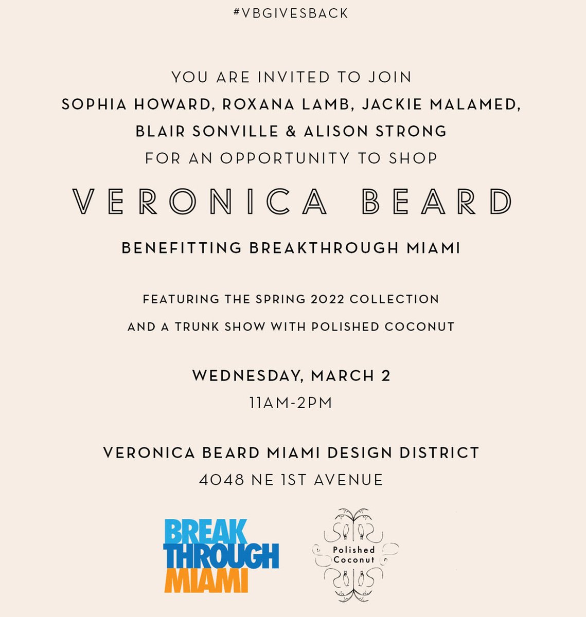BreakthroughMia's tweet photo. Breakthroughs are in style! 🛍️

On March 2, 2022, join our Breakthrough Miami Village in shopping for a good cause at @veronicabeard Design District!

In the spirit of Breakthroughs, 10% of sales will support our mission from Wednesday, March 2 to Sunday, March 6th. https://t.co/tG7vlv44Ro