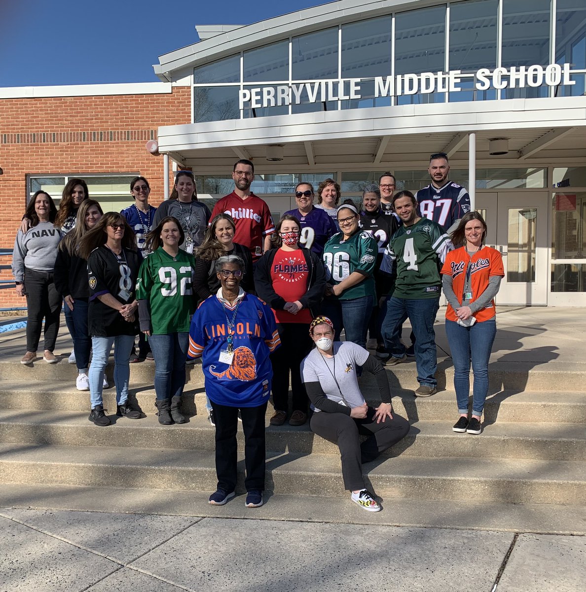 BlueHenLeader's tweet photo. Team Spirit Day at CCPS! Thanks Dr. Lawson for giving us the opportunity to show our allegiances at Perryville Middle! Go Phillies! @DrJalawson #flywithFreddie https://t.co/mCwexcl1B4