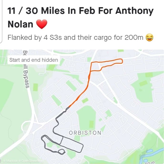 _GMAC88's tweet photo. 11/30 MILES FOR @anthonynolancharity in the bag!
Rocked out the tie die socks for the occasion & bumped into some of my pupils & their cargo up the main street π
Β£10 short of my initial Β£100 target ππΌ
https://t.co/yKCNA6uMQD
https://t.co/V0AKztzAG2
#GiveASpit https://t.co/ORa3xoaPWa