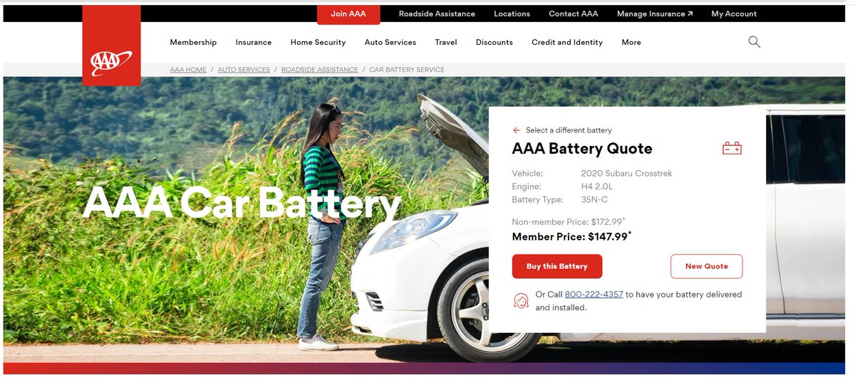 georgeludwig's tweet photo. @AAACares Can you help me understand what this non-member quote includes for battery service? Because it looks like it includes the battery and installation. But your operator tells me it doesn't even include the battery, and there are also other fees on top of it. https://t.co/8hHxMiiCfV