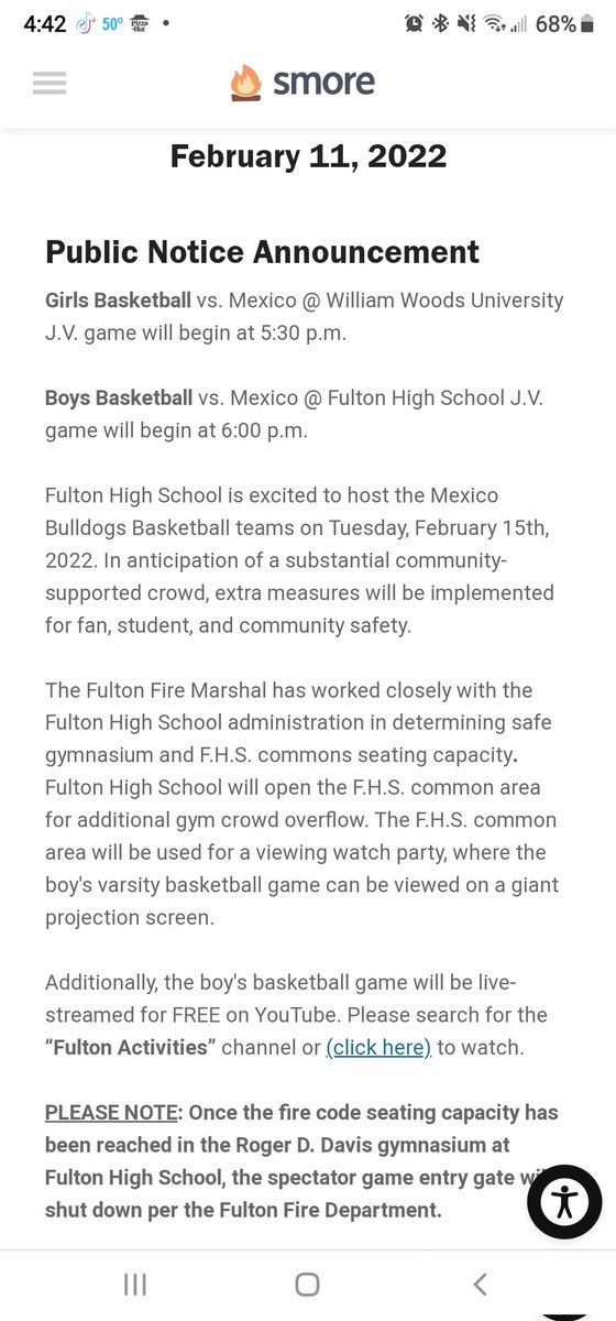 FPSActivities's tweet photo. 🚨 Important service announcement for the 🏀 games 🆚 @mexicohssports.

#fultonproud @FHSHornets @FMS_Hornets @bushelem @bartleyelem @Fulton_Hoops @FultonGirlsBB @coachgilmore41 @coachwilbers @McIntireElem @coachhenley3 @Lboyster27 @tk63tk34 https://t.co/7YABwTudYn