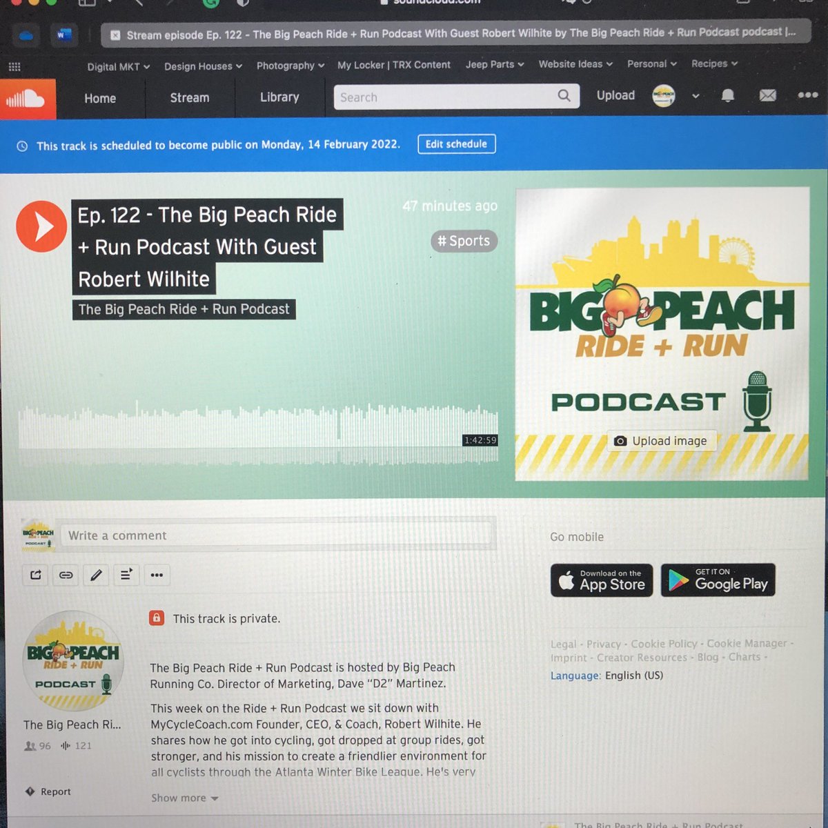 PeachyRuns's tweet photo. Our next podcast is ready for a Monday morning release. We sat down with Robert Wilhite to talk cycling in Atlanta. Join us tomorrow at @BeerWildHeaven West End for the Atlanta Winter Bike League ride. Ride starts at 9:30 am! #rideatl #riderun https://t.co/nZp5oenjNK