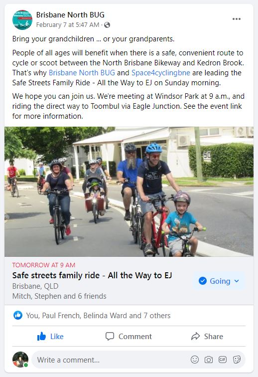 cbdbug's tweet image. If you support the connecting of the North Brisbane Bikeway to the Kedron Brook Bikeway please come along to the family ride tomorrow being hosted by @BugNorth &amp;amp; @space4cyclingbn.
Details can be found here
facebook.com/events/7881705…