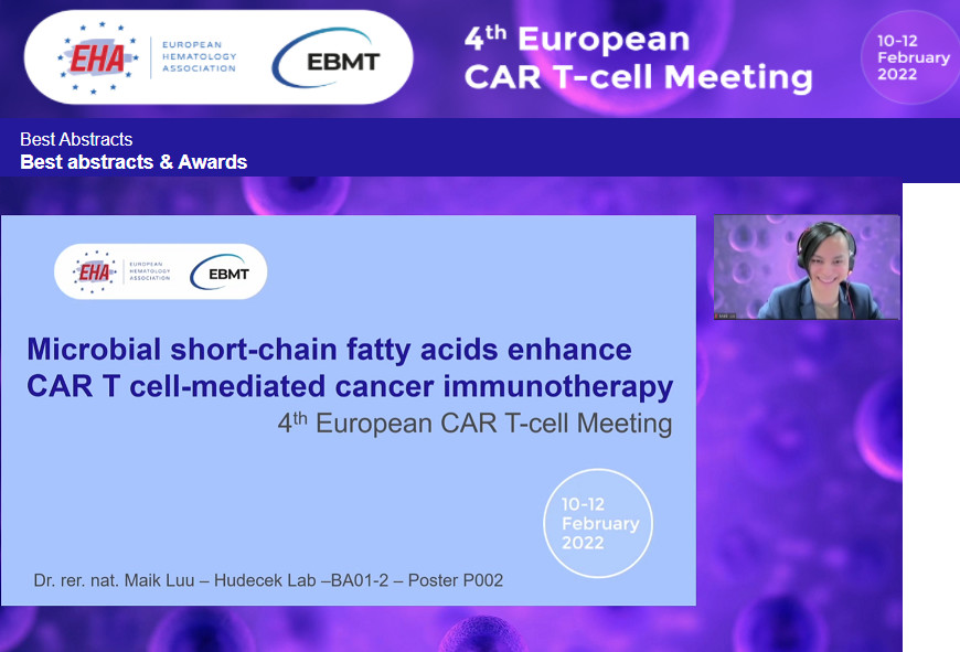 t2evolve_imi's tweet photo. Congratulations to Dr. Maik Luu of the Hudecek lab, part of #T2EVOLVE, who was among the three awardees for the 2nd Emerging Investigators #EHA-EBMT Joint Fellowship Awards in the Field of Cell Therapy and Immunotherapy for his work on the microbiome-CAR T cell interface. #CART22 https://t.co/DFxhFAxPXb