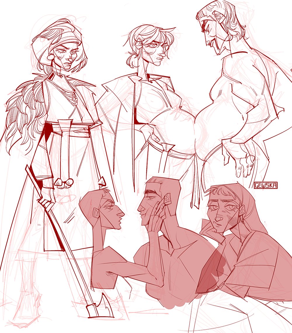 gewska's tweet photo. some sketches with Katrya and Sava; Sashko and Galyna on the last pic are their kids, but I'm not sure if Galyna is going to make it into the final story 🤔 https://t.co/wuEUBrTIrY