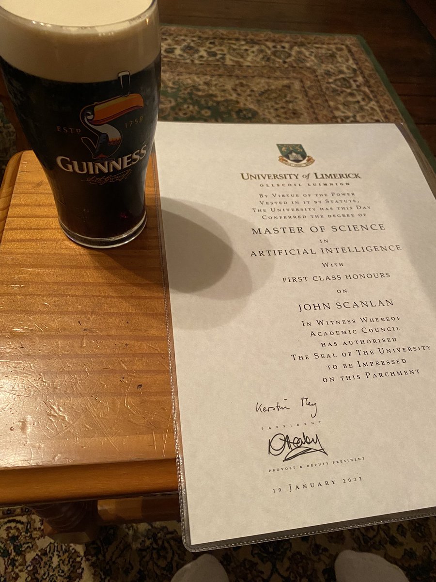 JohnScanlan5's tweet photo. Celebrating a lovely delivery on a Friday. Another two great years spent at @UL #artificialintelligence #notartificialinsemination https://t.co/e8aqECsTSL