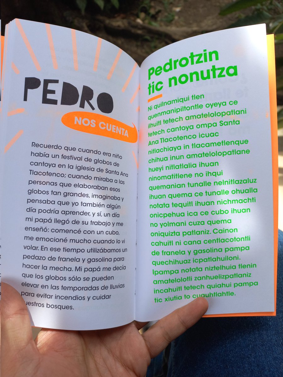 RobertoAbad's tweet photo. Quiero hablarles de Amapipiltutun, una hermosa guía para hacer objetos de papel, como un papalote. Viene traducido al náhuatl, y las tintas de impresión fueron elegidas por niños de la comunidad de Milpa Alta. Es un proyecto de la ilustradora Mariana Avilés y colectivo La réplica https://t.co/Pl1XqEOuHD